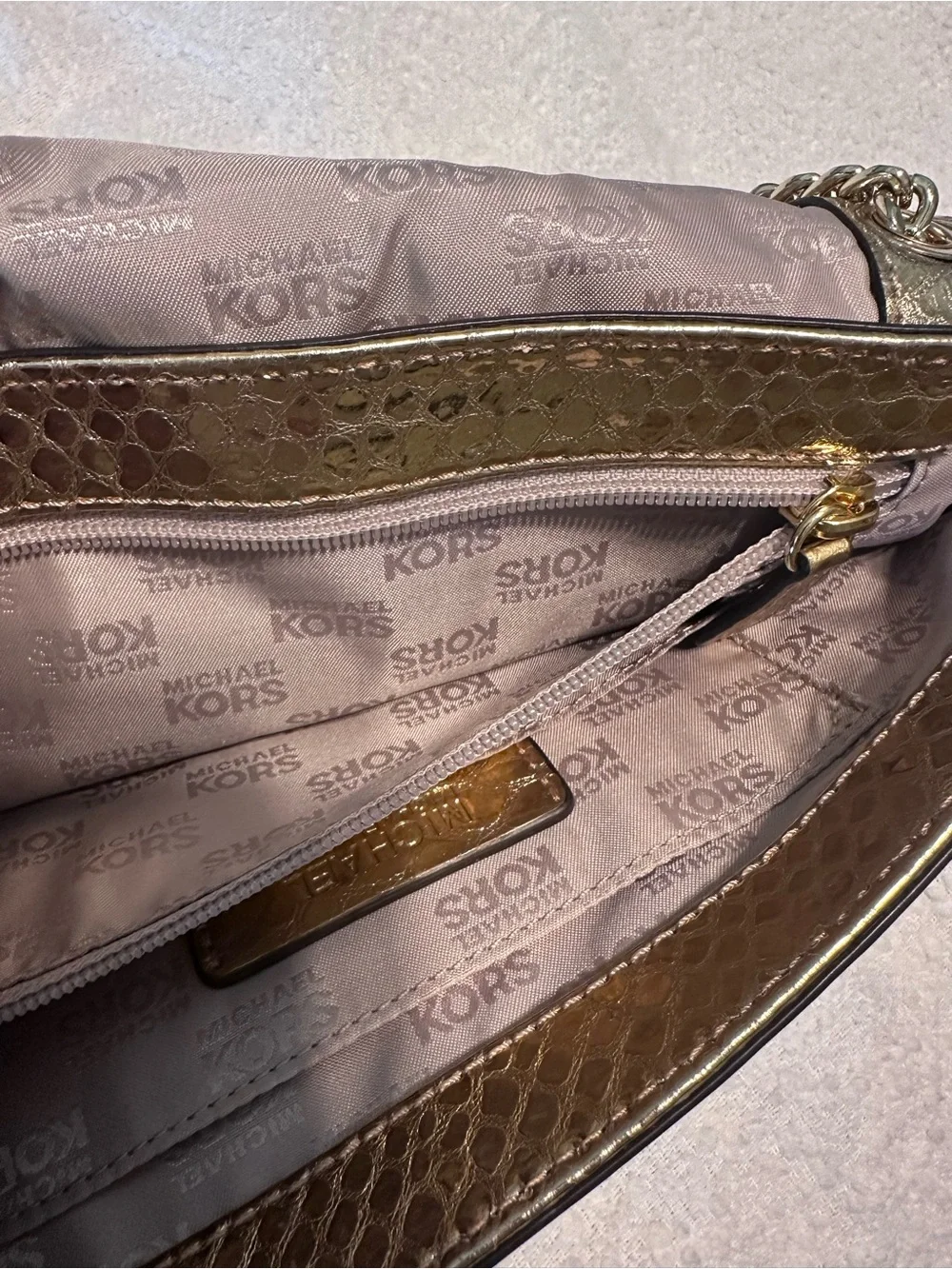 Michael Kors Gold Metallic Snakeskin-Embossed Shoulder Bag